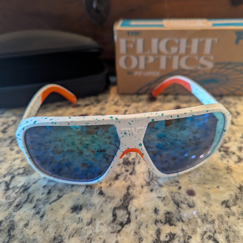 NEW Pit Viper Flight Optics Sunglasses - 80s Aviator Style - White Blue Orange